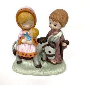 Vintage Homco #5608 Baby Jesus, Mary, Joseph and Donkey Porcelain Figurine